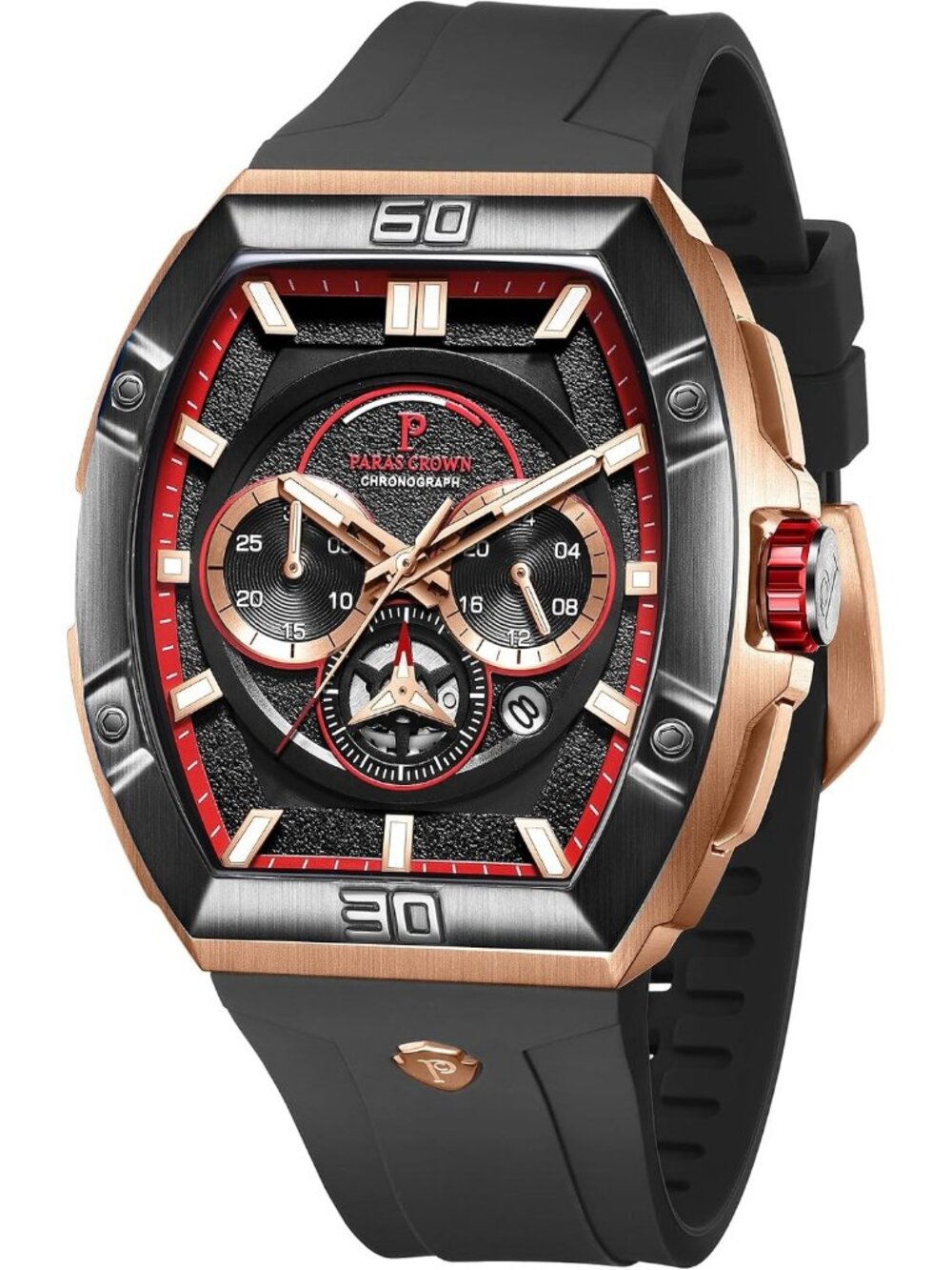 Men's Black Red Fashion Analog 50M Waterproof with Tonneau Dial Luminous Watch